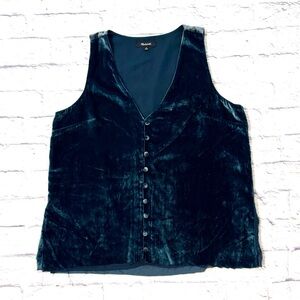 Madewell Velour Vest Button Front Dark Blue Vest Raw Hem Size Medium